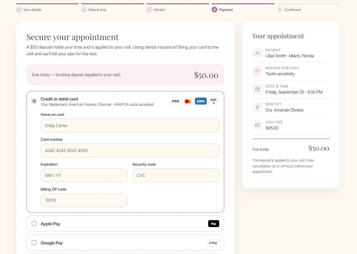 Payment screen with card and digital wallets