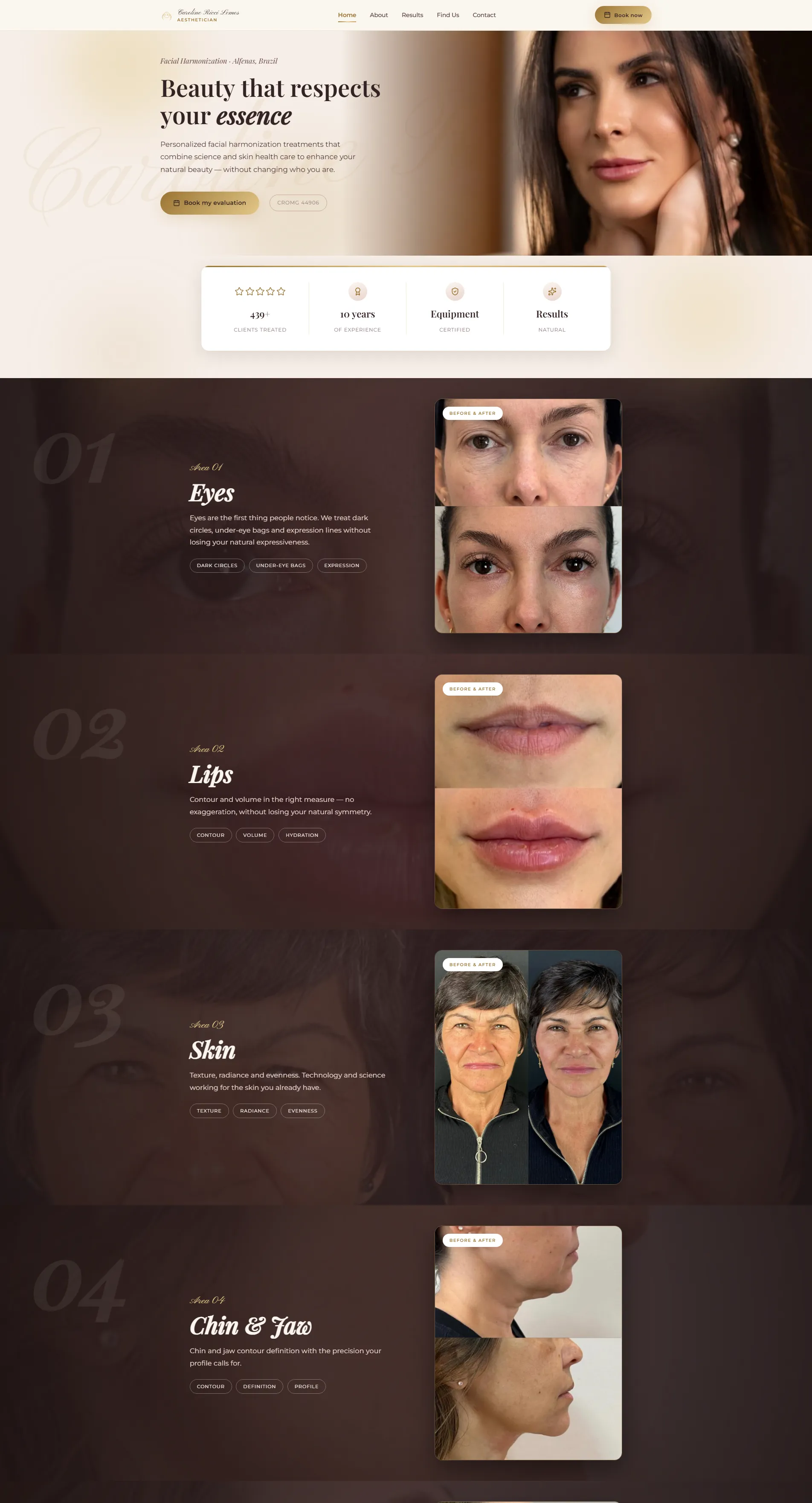 Full website of an aesthetics clinic